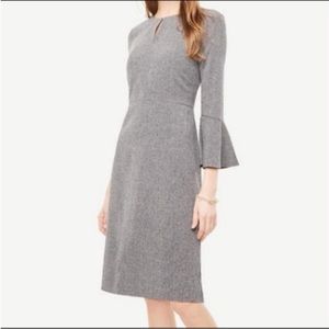 NWT. Ann Taylor 4 Gray Long Bell Sleeve Sheath Midi Dress.
